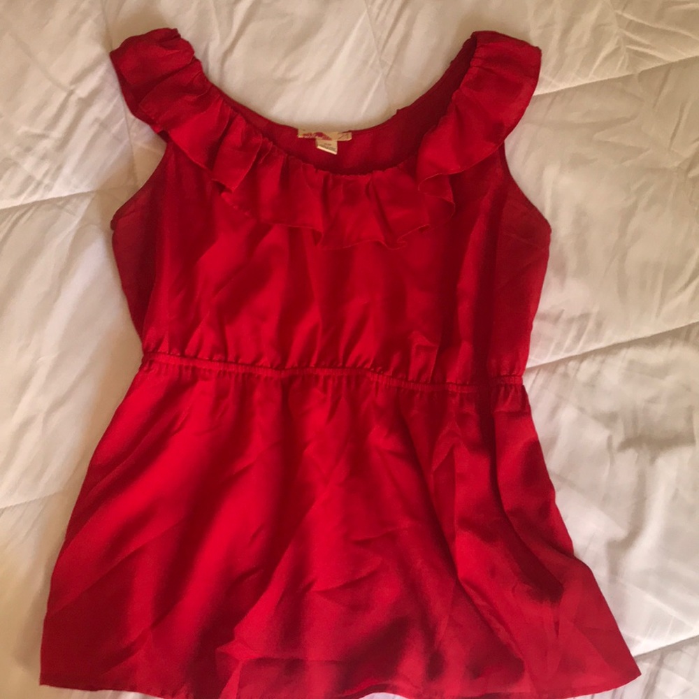 Red top with ruffles. Fun and flirty